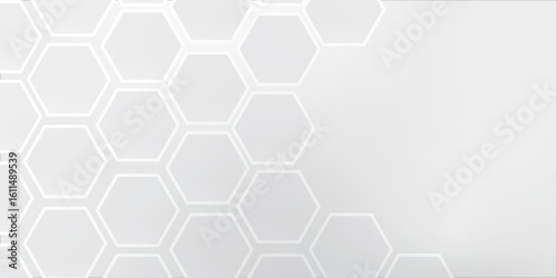 White hexagonal abstract background with fading gradient center and side-aligned honeycomb patterns. Ideal for futuristic, tech, or medical-themed templates with space for text in the middle.