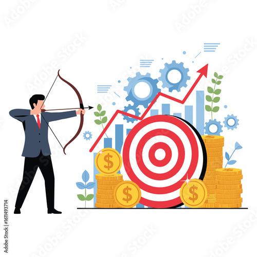 Businessman aiming at financial target growth
