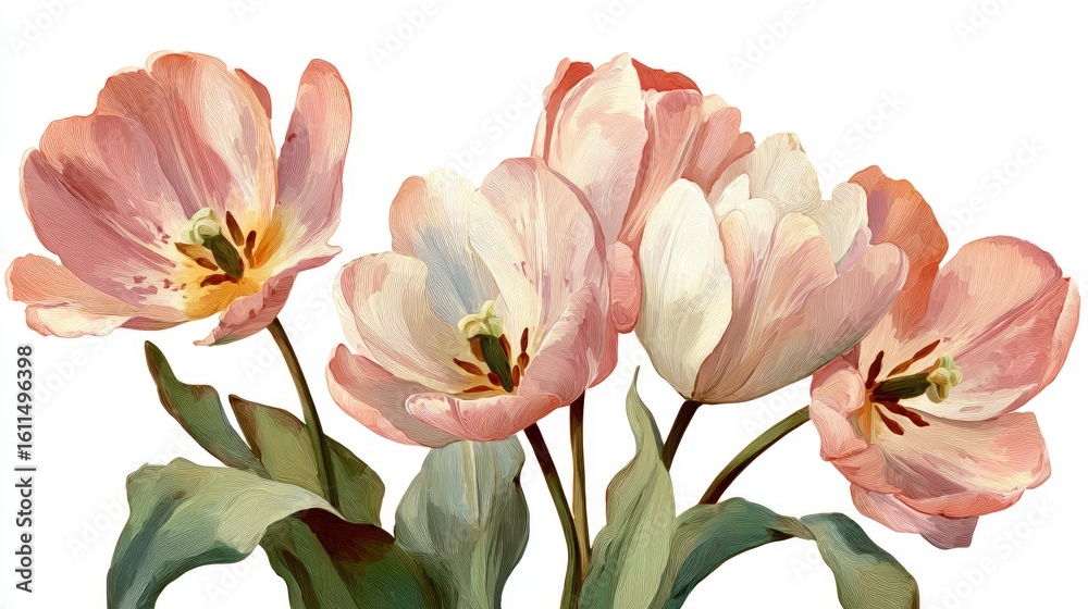 Obraz premium Lush red tulips gracefully present their textured petals and vibrant hues on a white surface