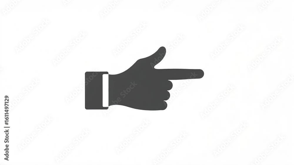 Black hand pointing right icon on white background for user interface and direction concept
