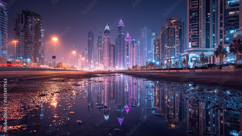 Obraz premium Neon Reflections of Tomorrow's Metropolis