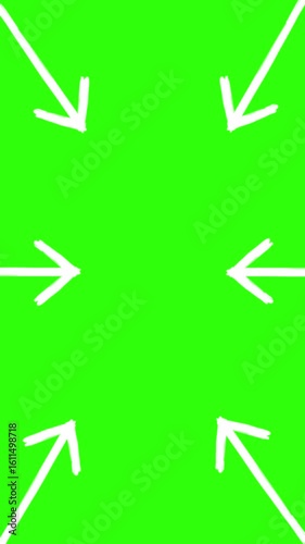 green screen (chroma key) hand-drawn arrow moving loop animation, point out or focus on the center place