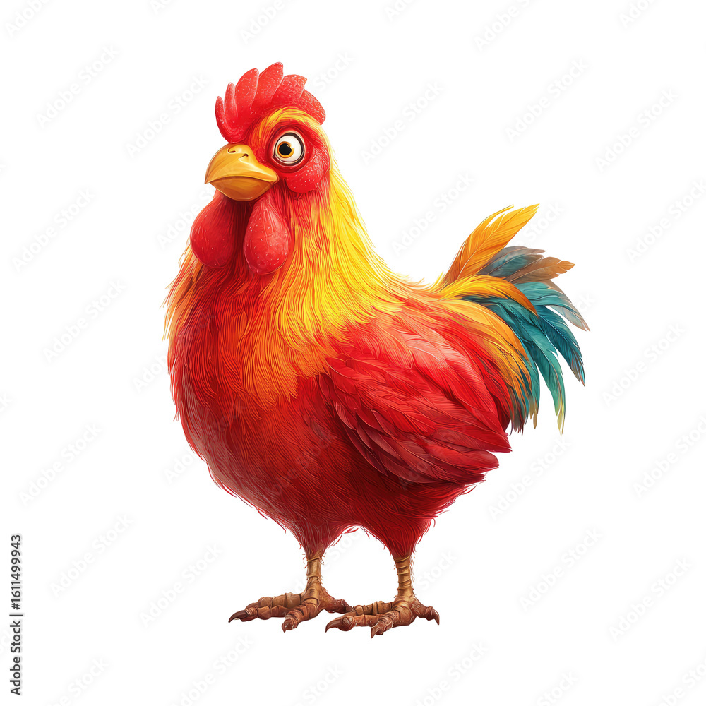 Fototapeta premium Vibrant rooster, full body, digital illustration