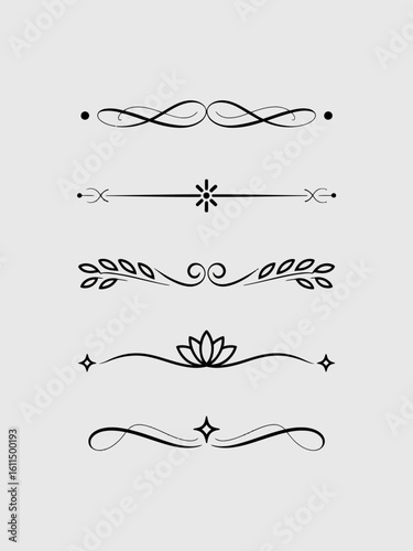 Elegant Collection of Five Decorative Flourishes and Dividers for Design.
