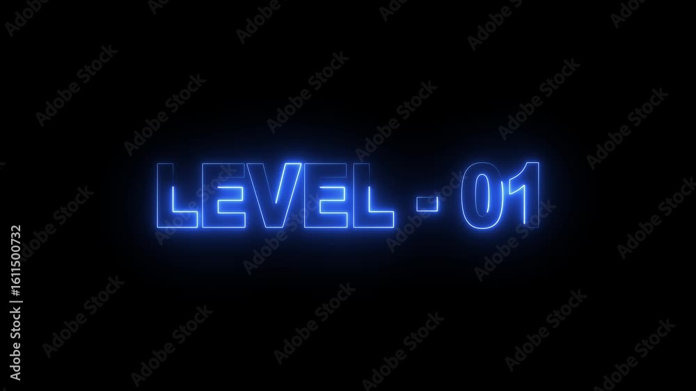 level 01 neon bright text font colorful 4k video animation. Neon level up sign and upper Level . next Level text screen display animation. level 01 neon bright text font colorful 4k video animation. Neon level up sign and upper Level . next Level text screen display animation.