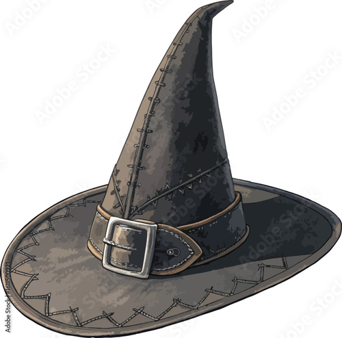 Mysterious witch hat with a prominent buckle and dramatic shadow for halloween celebrations