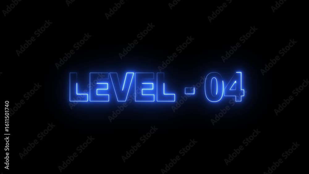 level 04 neon bright text font colorful 4k video animation. Neon level up sign and upper Level . next Level text screen display animation. level 04 neon bright text font colorful 4k video animation. Neon level up sign and upper Level . next Level text screen display animation.