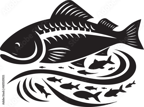 Black Fish Silhouette Vector – Iconic Logo Design for Marine and Fishing Themes
