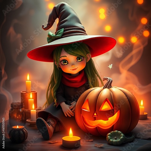 halloween witch with pumpkin