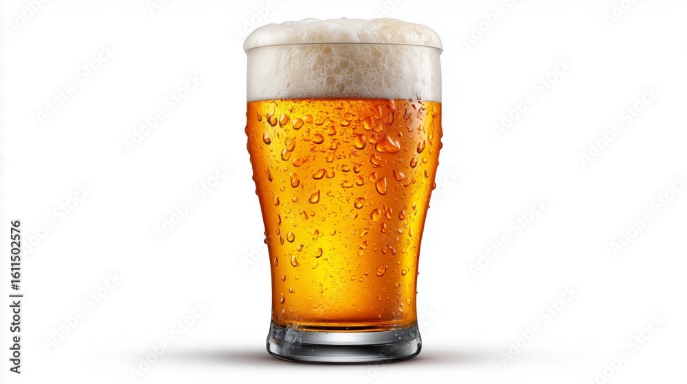 Cold beer with thick foam served in a chilled glass at a lively gathering in the afternoon sun Cold beer with thick foam served in a chilled glass at a lively gathering in the afternoon sun