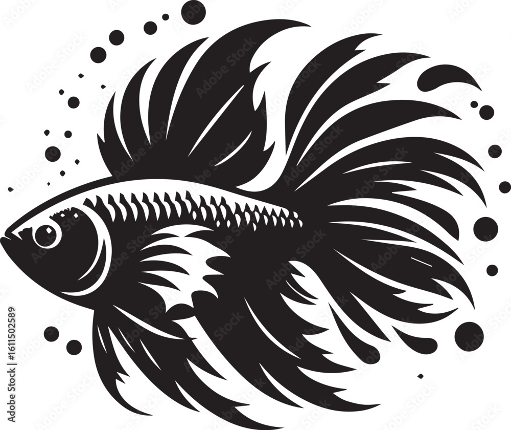 Obraz premium Black Fish Silhouette Vector – Iconic Logo Design for Marine and Fishing Themes