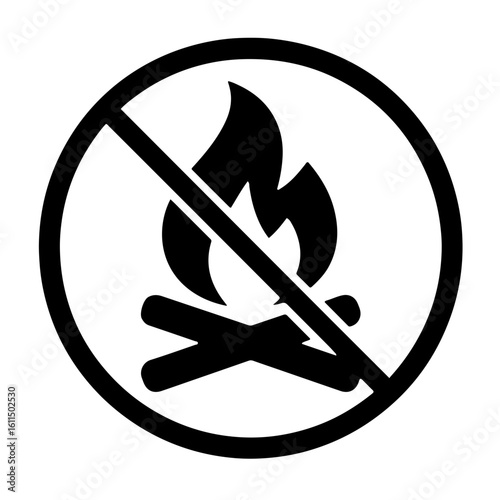 No Campfire Icon in Black and White Outline Style
