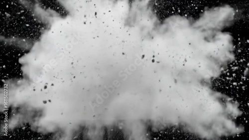 Dynamic White Smoke Explosion on Black Background Abstract Visuals.