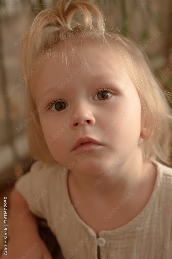 Adorable little girl with a thoughtful expression Adorable little girl with a thoughtful expression