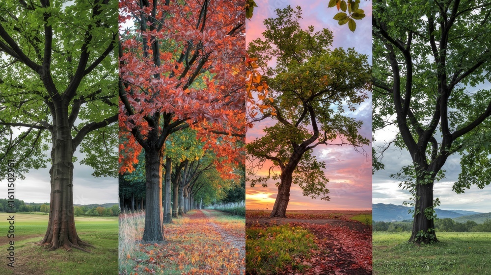 Naklejka premium Four Seasons in a Tree's Life A Seasonal Collage
