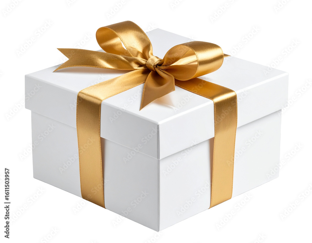 Obraz premium Untitled design - Elegant Gift Box with Golden Ribbon, isolated on a transparent background.