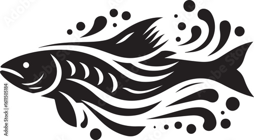 Black Fish Silhouette Vector – Iconic Logo Design for Marine and Fishing Themes