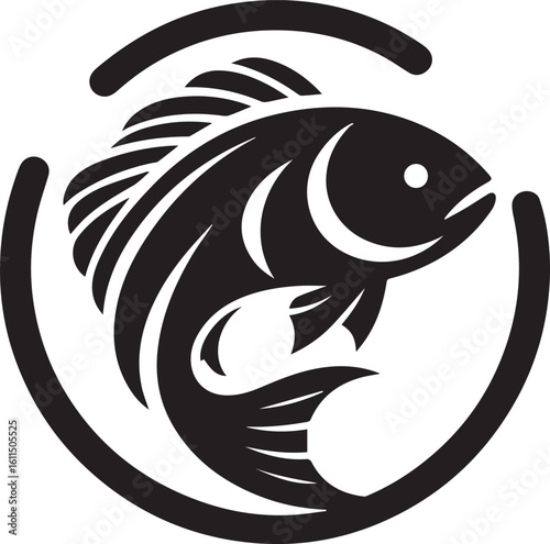 Black Fish Silhouette Vector – Iconic Logo Design for Marine and Fishing Themes