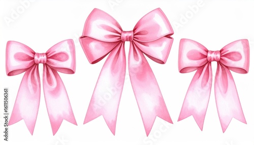 Pink Satin Bows with Ribbons in Different Sizes and Designs