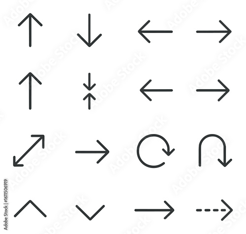 Collection of minimalist arrow symbols in various directions on gray background