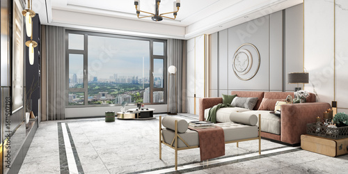 Billede på lærred 3D modeling and rendering of modern living room closed balcony Windows and casem