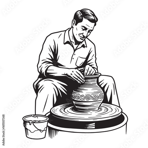A skilled artisan shaping clay on a pottery wheel creating an elegant ceramic vase design