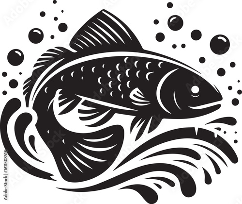 Black Fish Silhouette Vector – Iconic Logo Design for Marine and Fishing Themes
