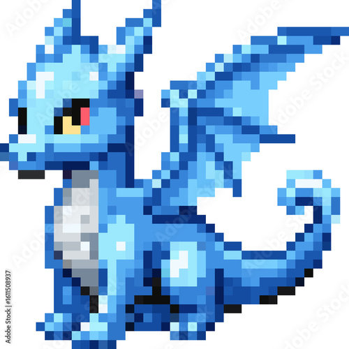 pixel illustration of blue dragon