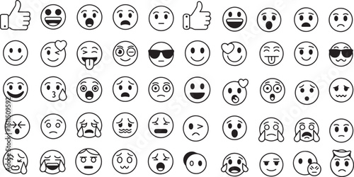 Diverse Emoji Faces Conveying Varied Emotions Expressive Line Art Style Simple Designs Minimalist Aesthetic Positive and Negative Sentiments