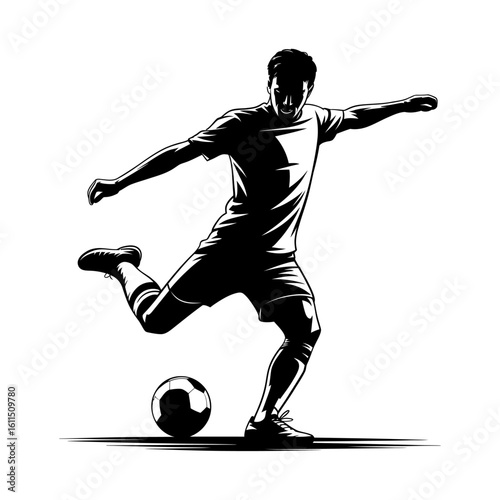 silhouette of a soccer player kicking the ball