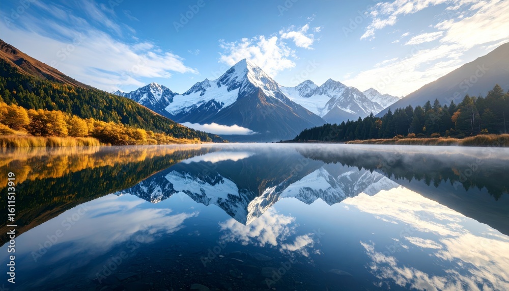 Obraz premium Golden Autumn's Mirror: Mount Cook's Majestic Reflection on a Calm Lake