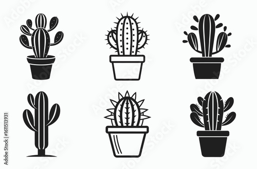 Cactus plant icon st, desert flora symbol, succulent pot silhouette, Cactus In Pot In Line, Outline, And Glyph Icon, Desert Plant, Succulent, And Nature Symbol Collection