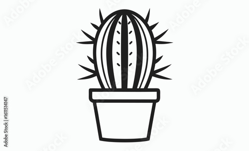 Cactus plant icon, desert flora symbol, succulent pot silhouette, Cactus In Pot In Line, Outline, And Glyph Icon, Desert Plant, Succulent, And Nature Symbol Collection