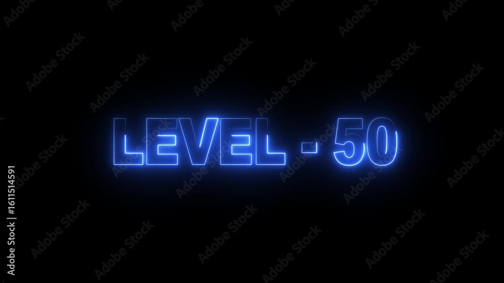 level 50 neon bright text font colorful 4k video animation. Neon level up sign and upper Level . next Level text screen display animation. level 50 neon bright text font colorful 4k video animation. Neon level up sign and upper Level . next Level text screen display animation.