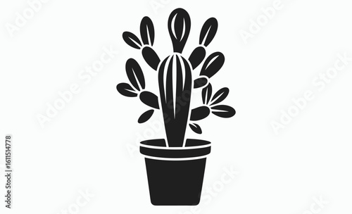 Cactus plant icon, desert flora symbol, succulent pot silhouette, Cactus In Pot In Line, Outline, And Glyph Icon, Desert Plant, Succulent, And Nature Symbol Collection