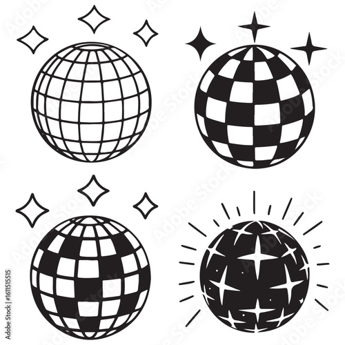 Disco ball vector icons set