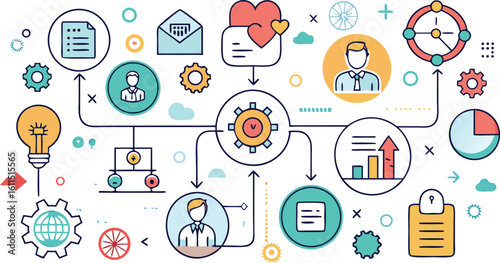 Social network business icons: a flat vector set for web, mobile, and internet marketing communication design