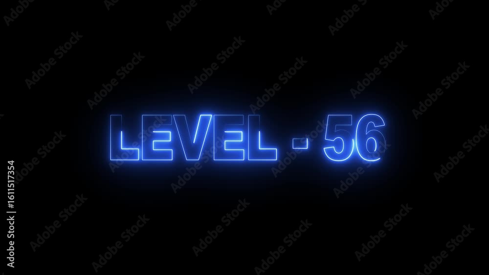 level 56 neon bright text font colorful 4k video animation. Neon level up sign and upper Level . next Level text screen display animation. level 56 neon bright text font colorful 4k video animation. Neon level up sign and upper Level . next Level text screen display animation.