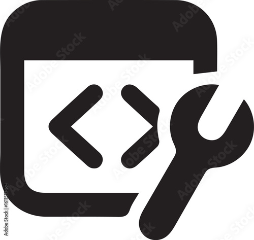 Web Development Customization Icon Featuring Code Snippet and Wrench Symbolizing Website Maintenance and Programming Adjustments for Optimal Functionality and User Experience