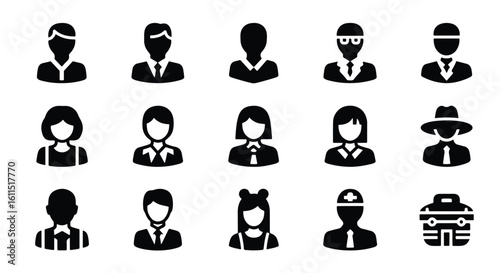 A diverse collection of professional people icons representing various careers and roles