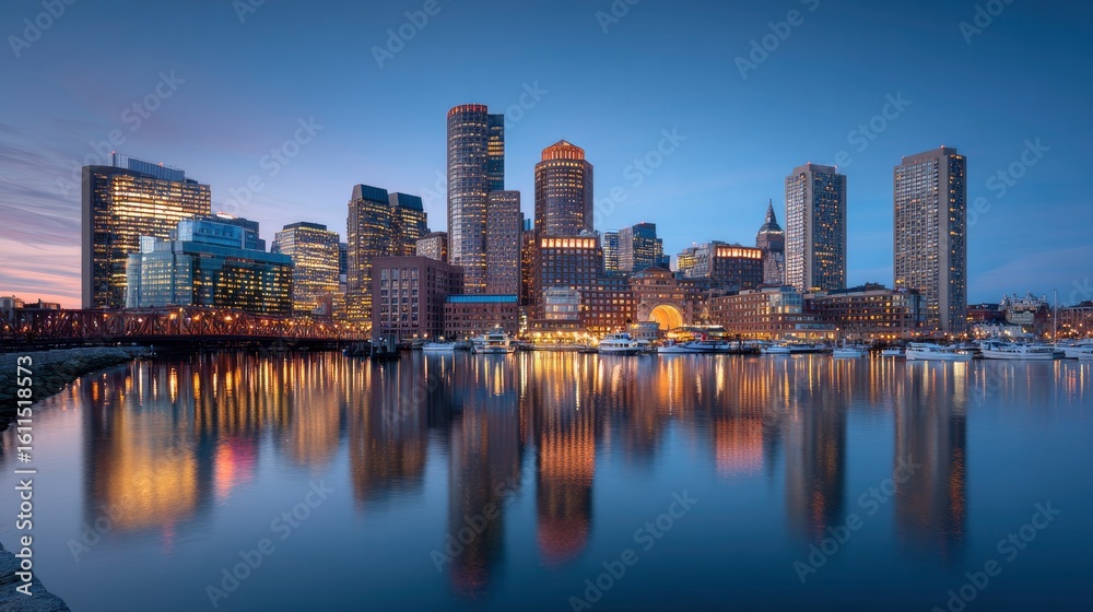 Naklejka premium Boston downtown financial district and city skyline