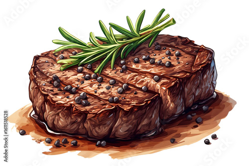 Isolated background image,hand drawn style drawing of steak,white background PNG