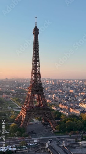 Experience Stunning Aerial Views of the Majestic Eiffel Tower in the Heart of Paris. Vertical video