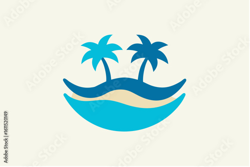 Sunset beach landscape with silhouetted palm trees and a tropical sea illustration