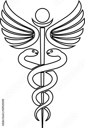 Caduceus Medical snake icon in line. isolated on transparent background. symbol