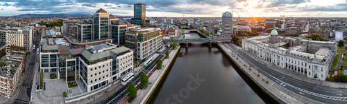 Aerial view of Dublin and river Liffey in summer, Ireland - All brands and logos removed