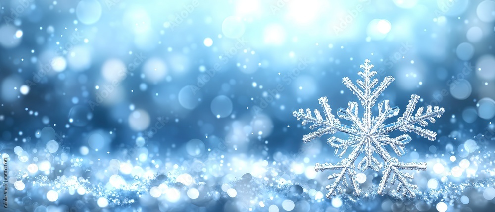 Blue Bokeh Background with Crystal Snowflake for Winter Themes Blue Bokeh Background with Crystal Snowflake for Winter Themes