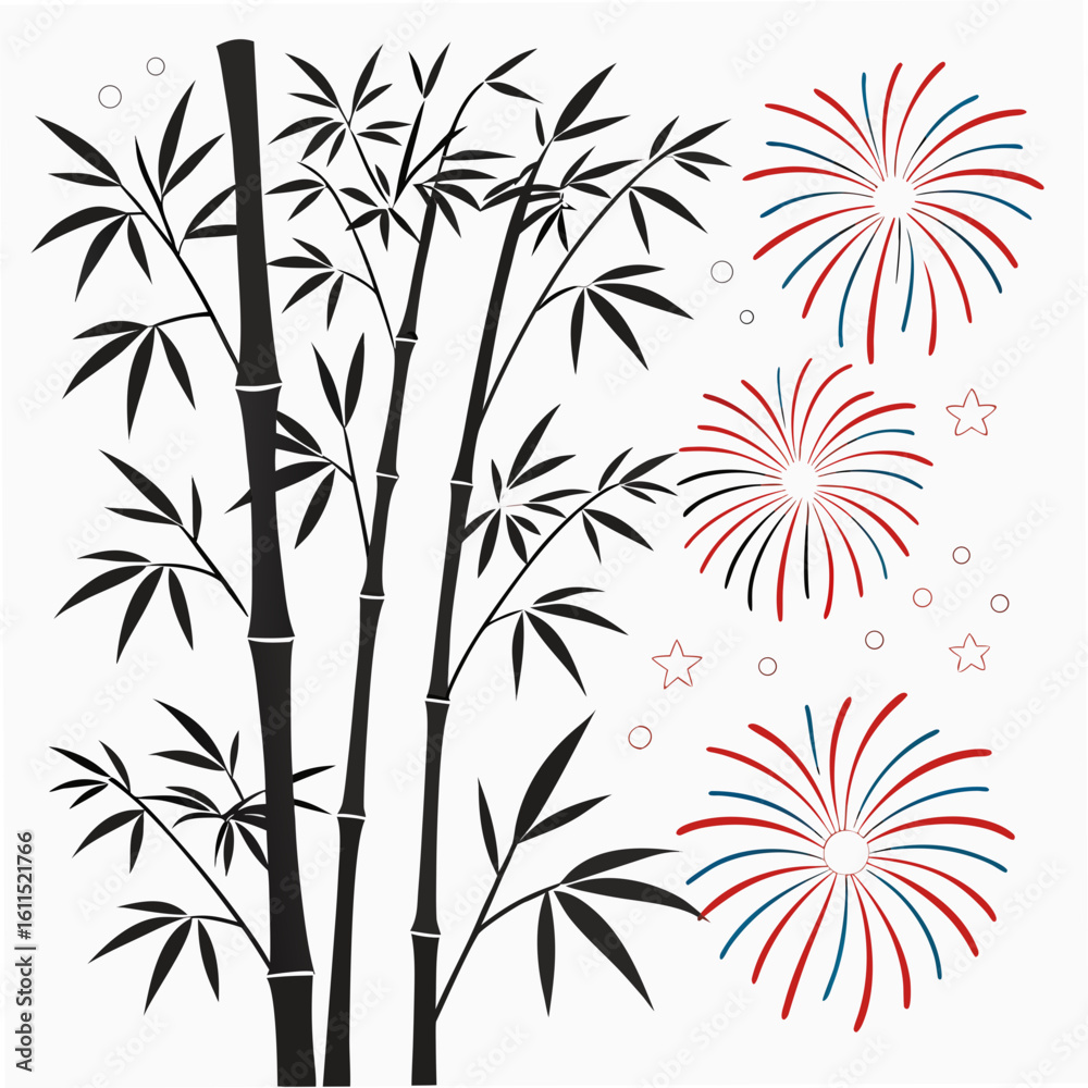 Naklejka premium Bamboo with Fireworks Bamboo with Fireworks