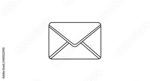 Simple black and white illustration of a closed envelope, isolated.