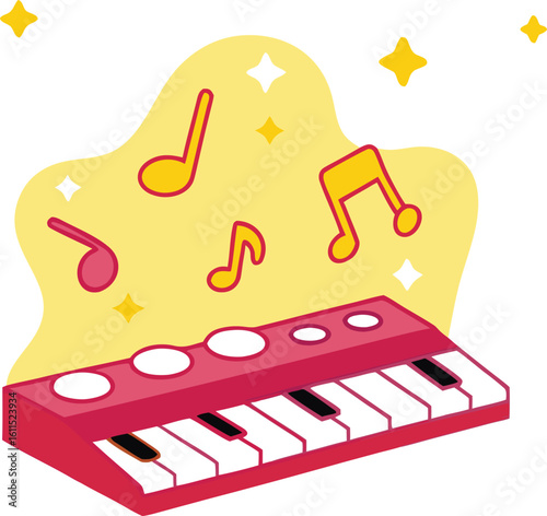 Pink keyboard with musical notes and stars yellow